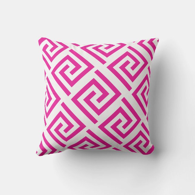 Hot Pink Greek Key Patterns Abstract Gift Favor Outdoor Pillow (Back)