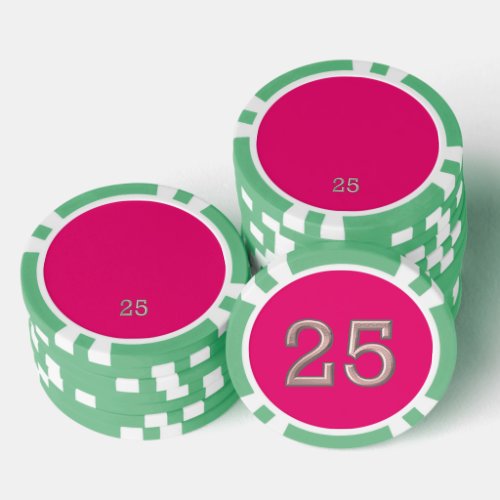 Hot Pink green 25 striped poker chip
