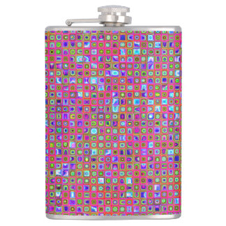 Hot Pink, Green And Purple Funky Tiles Pattern Hip Flask