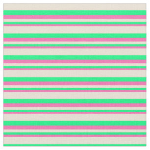 Hot Pink, Green & Bisque Colored Lines Fabric