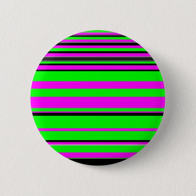 Hot Pink Green Black Colorful Stripe Pattern Button (Front)