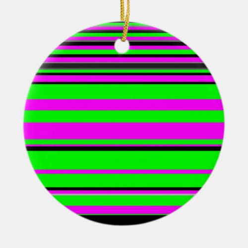 Hot Pink Green Black Colorful Stripe Pattern Ceramic Ornament