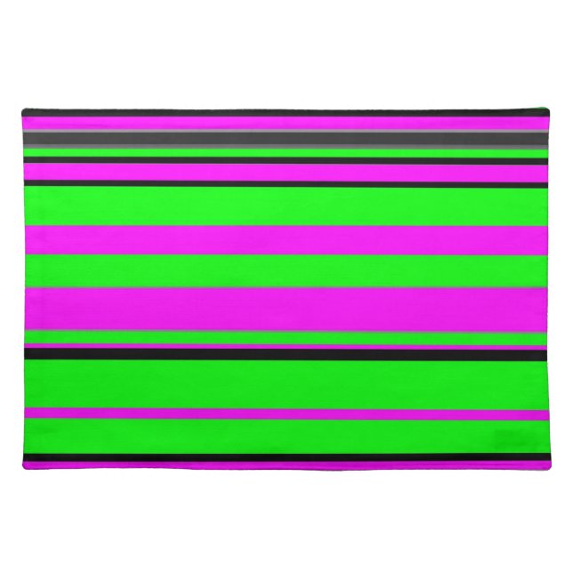 Hot Pink Green Black Colorful Stripe Pattern Cloth Placemat (Front)