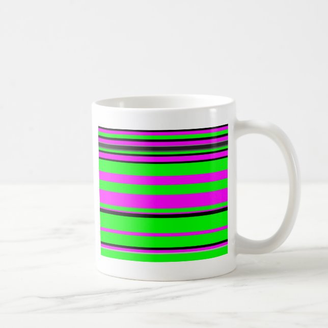 Hot Pink Green Black Colorful Stripe Pattern Coffee Mug (Right)