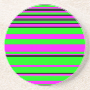 Hot Pink Green Black Colorful Stripe Pattern Drink Coaster