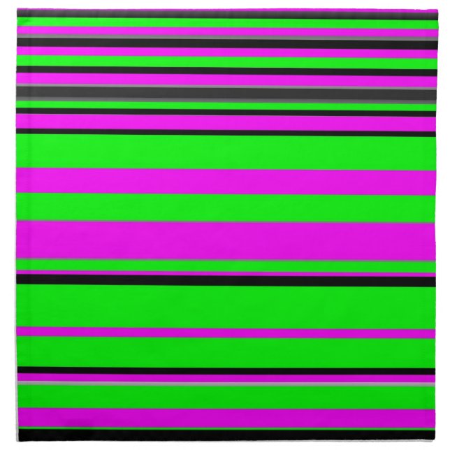 Hot Pink Green Black Colorful Stripe Pattern Napkin (Front)
