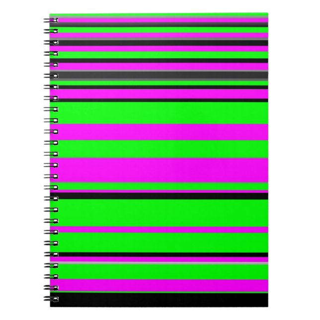 Hot Pink Green Black Colorful Stripe Pattern Notebook (Front)