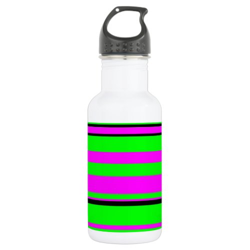 Hot Pink Green Black Colorful Stripe Pattern Stainless Steel Water Bottle