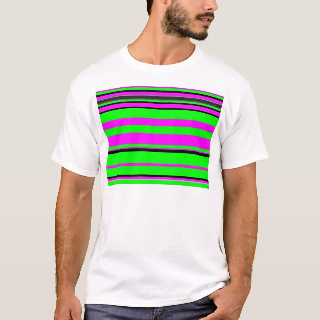 Hot Pink Green Black Colorful Stripe Pattern T-Shirt (Front)