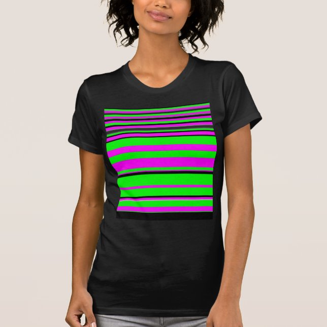 Hot Pink Green Black Colorful Stripe Pattern T-Shirt (Front)