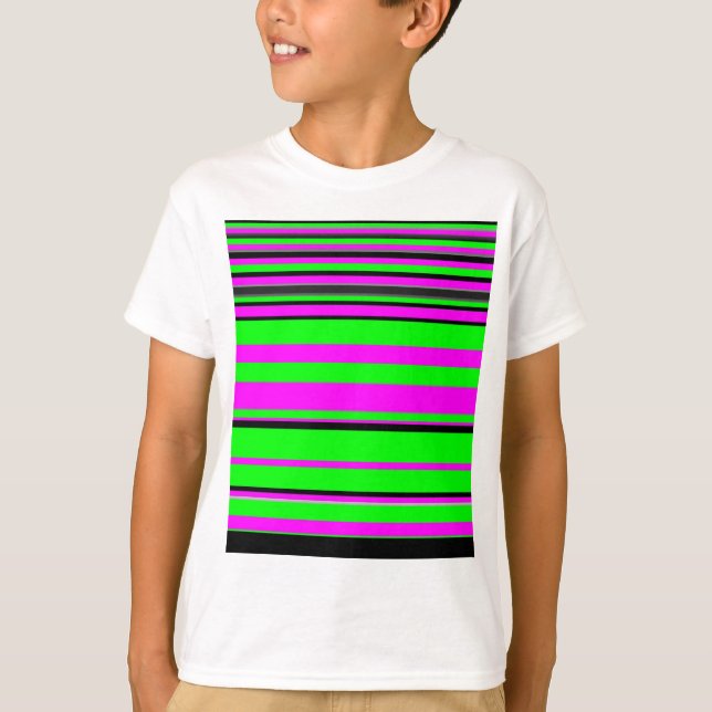 Hot Pink Green Black Colorful Stripe Pattern T-Shirt (Front)