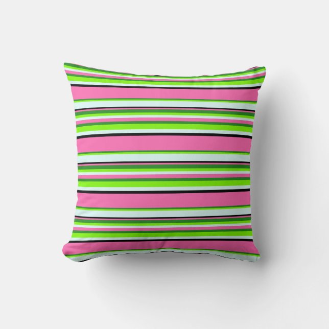 Hot Pink, Green, Chartreuse, Cyan & Black Lines Throw Pillow (Front)
