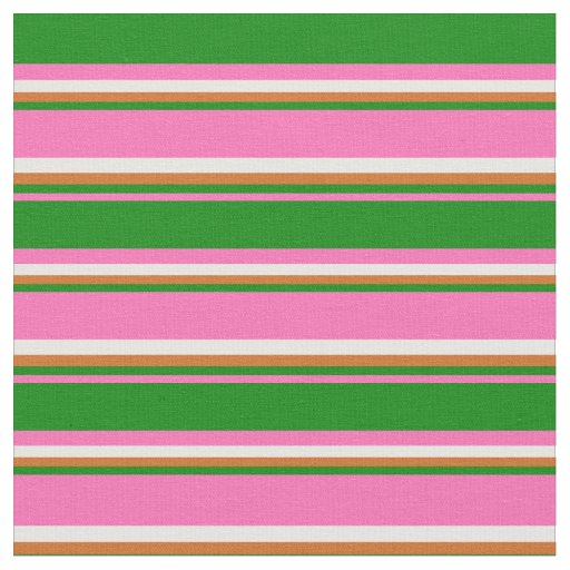 Hot Pink, Green, Chocolate & White Stripes Fabric