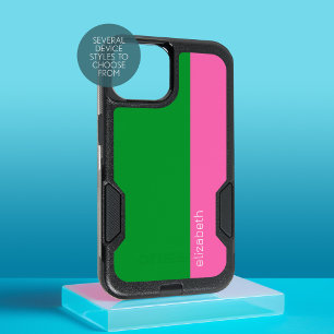 Hot Pink Green Modern, 2 Color Design with Name iPhone 17 Case