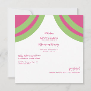 Hot Pink & Green Pink Text Baby Shower Invitation