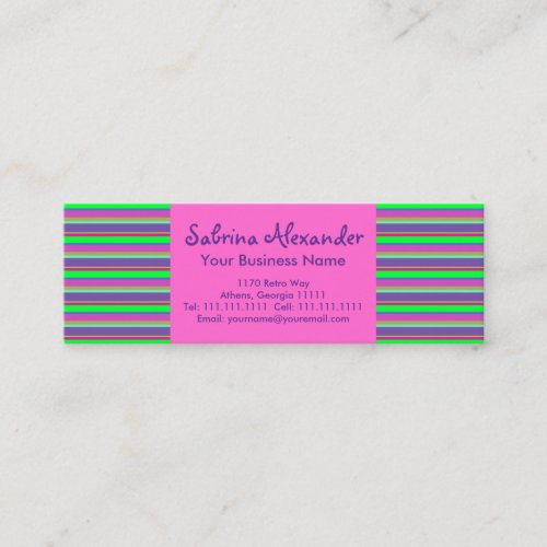 Hot Pink, Green &amp; Purple Girls Fun Retro Stripes Business Card Templates