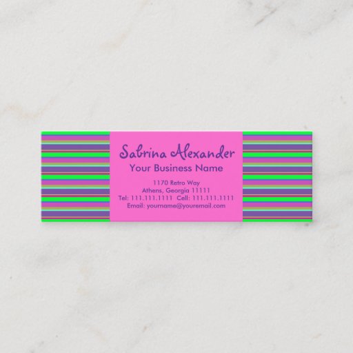 Customizable Hot Pink, Green &amp; Purple Girls Fun Retro Stripes Business Card Templates
