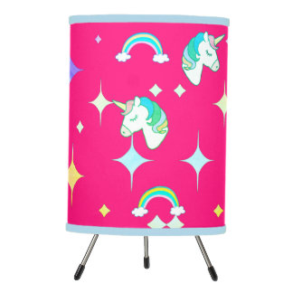 Hot Pink & Green Unicorn Rainbow Print Tripod Lamp