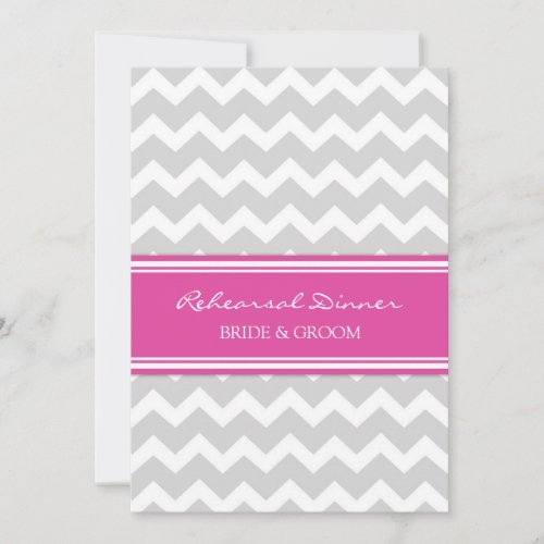 Hot Pink Grey Chevron Rehearsal Dinner Party Personalized Invite
