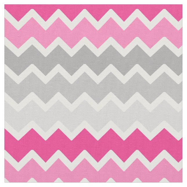 Hot Pink Grey Gray Ombre Chevron Zigzag Pattern Fabric (Close Up)