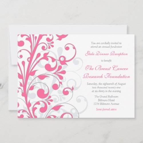 Hot Pink, Grey, &amp; White Fundraiser Invitation