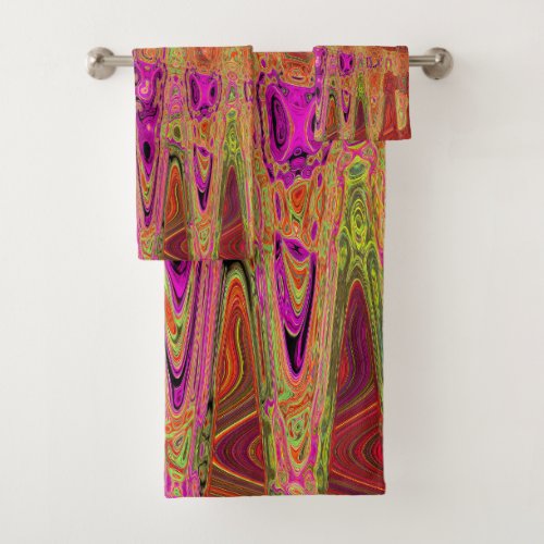 Hot Pink Groovy Abstract Retro Atomic Waves Bath Towel Set