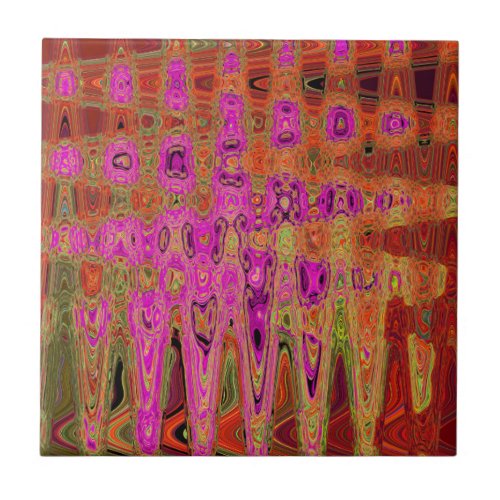 Hot Pink Groovy Abstract Retro Atomic Waves Ceramic Tile