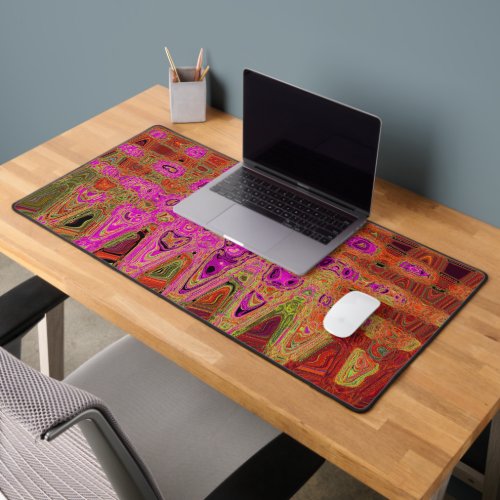 Hot Pink Groovy Abstract Retro Atomic Waves Desk Mat