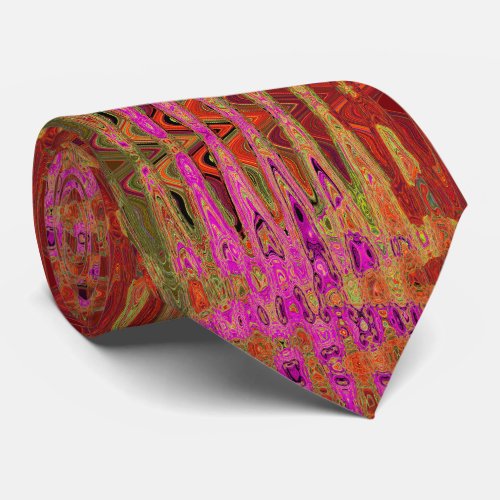 Hot Pink Groovy Abstract Retro Atomic Waves Neck Tie