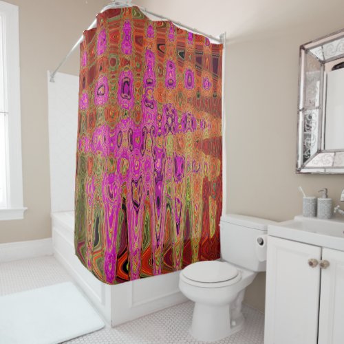Hot Pink Groovy Abstract Retro Atomic Waves Shower Curtain