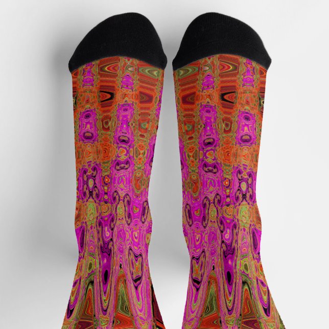 Hot Pink Groovy Abstract Retro Atomic Waves Socks (Top)