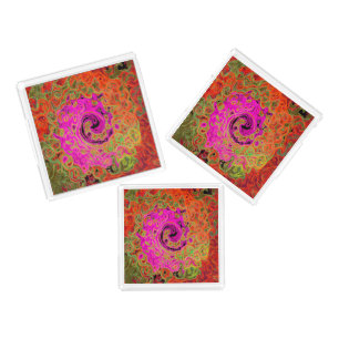 Hot Pink Groovy Abstract Retro Liquid Swirl Acrylic Tray