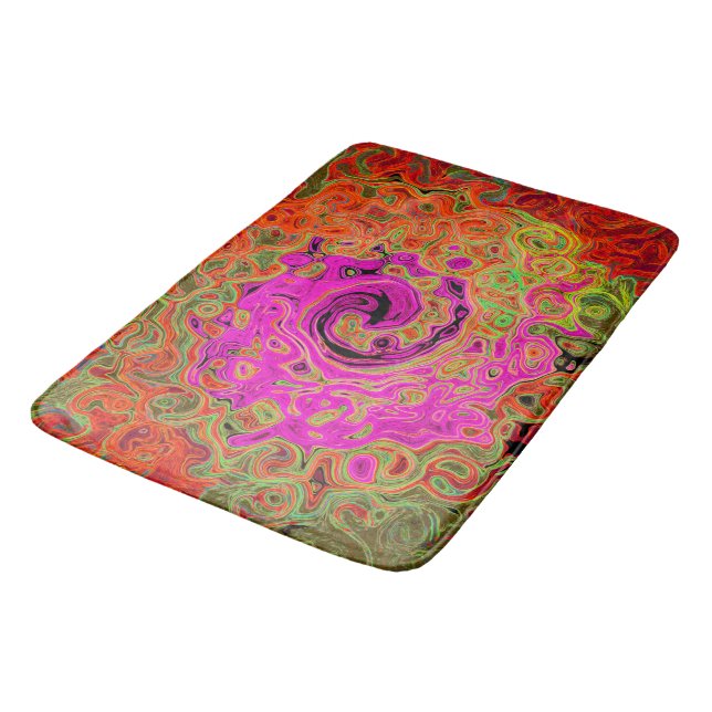 Hot Pink Groovy Abstract Retro Liquid Swirl Bath Mat (Angled)
