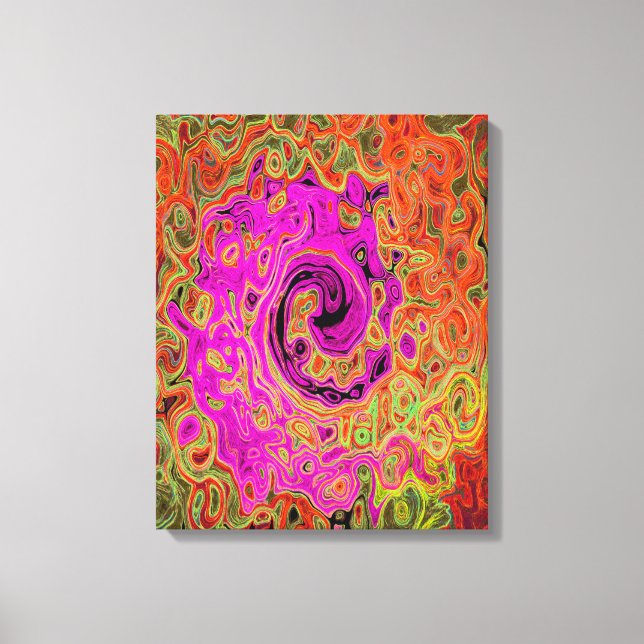 Hot Pink Groovy Abstract Retro Liquid Swirl Canvas Print (Front)