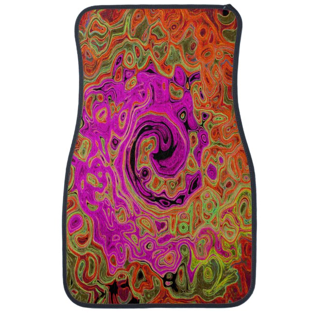 Hot Pink Groovy Abstract Retro Liquid Swirl Car Floor Mat (Front)