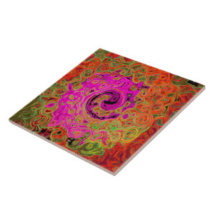 Hot Pink Groovy Abstract Retro Liquid Swirl Ceramic Tile
