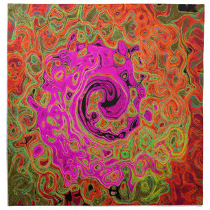 Hot Pink Groovy Abstract Retro Liquid Swirl Cloth Napkin