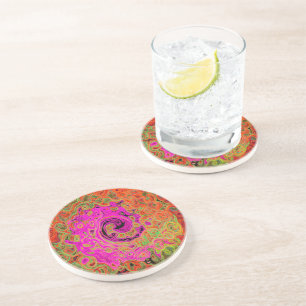 Hot Pink Groovy Abstract Retro Liquid Swirl Coaster