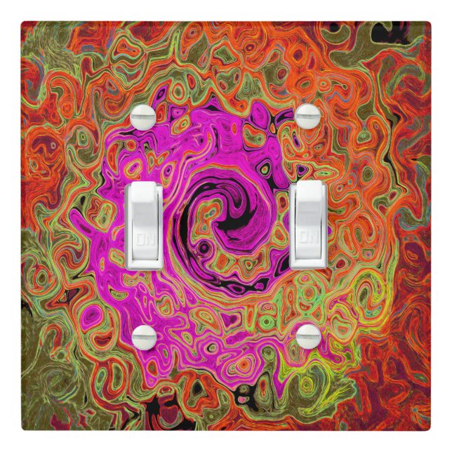 Hot Pink Groovy Abstract Retro Liquid Swirl Light Switch Cover (In Situ)