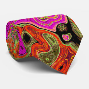 Hot Pink Groovy Abstract Retro Liquid Swirl Neck Tie