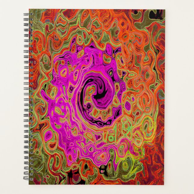 Hot Pink Groovy Abstract Retro Liquid Swirl Planner (Front)