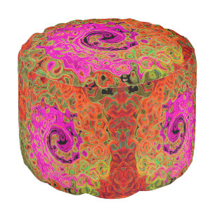 Hot Pink Groovy Abstract Retro Liquid Swirl Pouf