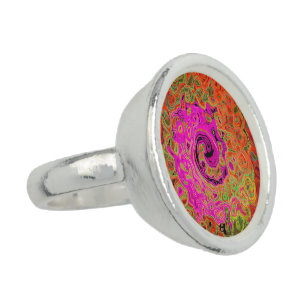 Hot Pink Groovy Abstract Retro Liquid Swirl Ring