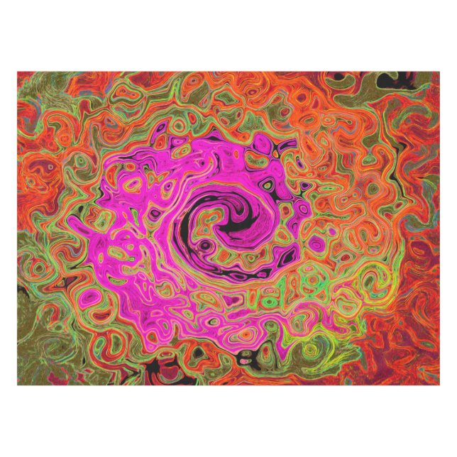 Hot Pink Groovy Abstract Retro Liquid Swirl Tablecloth (Front (Horizontal))