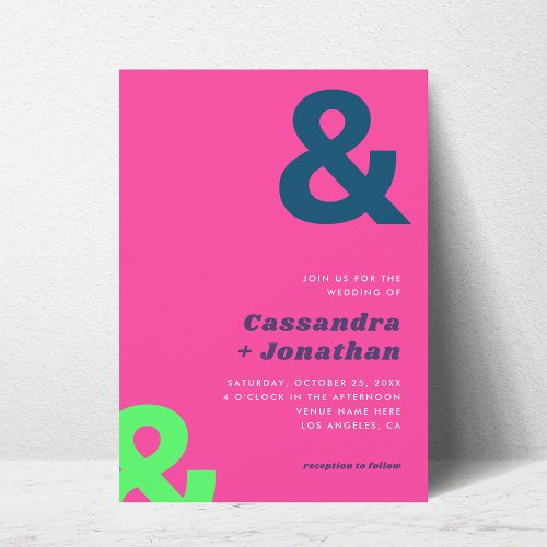 Hot Pink Groovy Retro  Bold Ampersand Wedding     Invitation