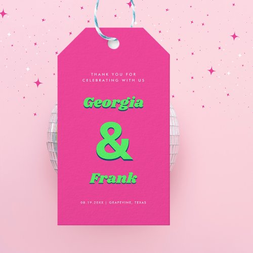 Hot Pink Groovy Retro  Bold  Bright Wedding  Gift Tags