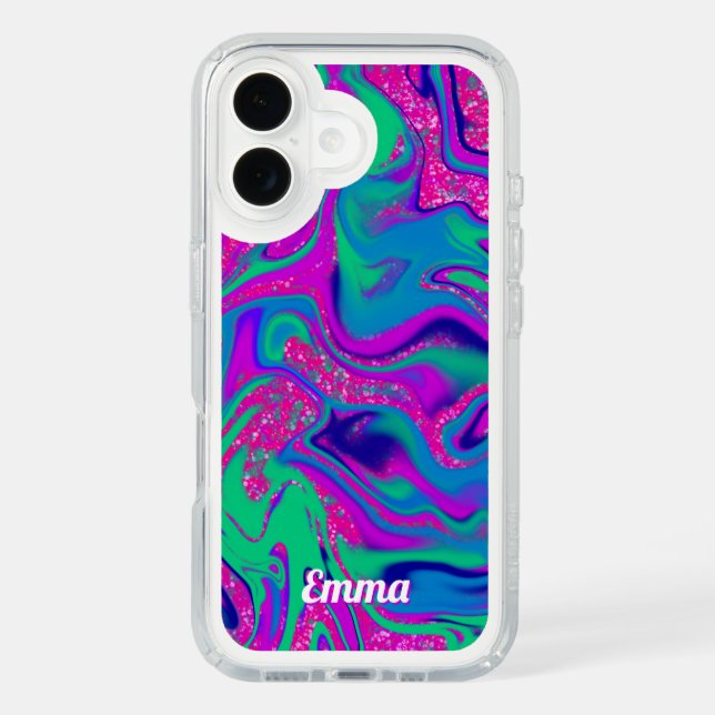 Hot Pink Groovy Swirl Custom Name  Speck iPhone Case (Front)