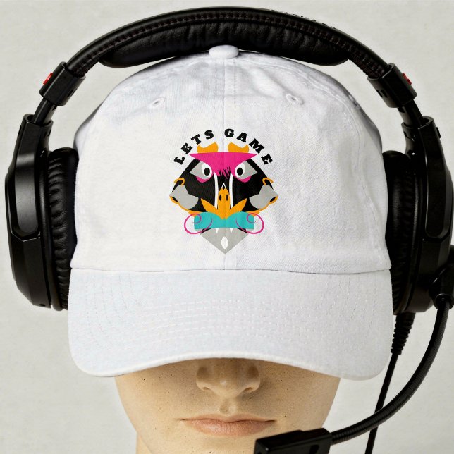 Hot Pink Grumpy Geometric Monkey Hat (Bold graphics, clean lines, and a customizable slogan make this gamer cap a standout accessory.)