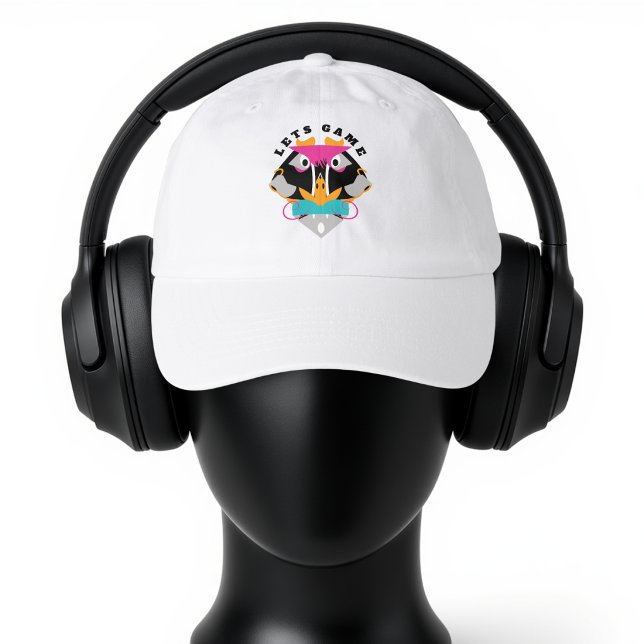 Hot Pink Grumpy Geometric Monkey Hat (Bold graphics, clean lines, and a customizable slogan make this gamer cap a standout accessory.)