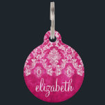 Hot Pink Grunge Damask Pattern Custom Text Pet ID Tag<br><div class="desc">A vintage pattern with a chalkboard and lace design. Look closely to the flowers and leaves.A trendy design with jewel tone colors and elegance. Items are easier to customize when you replace all text and photos first. If your art still needs to be adjusted, click on the Customize This button....</div>